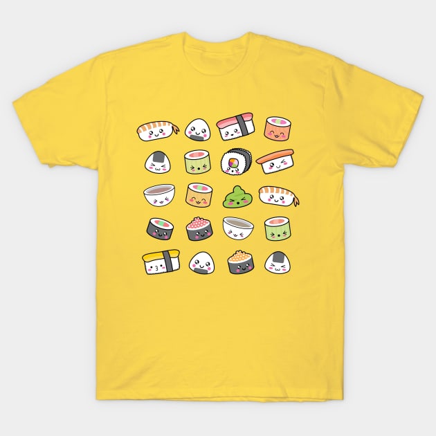 Happy kawaii sushi pattern T-Shirt by EuGeniaArt